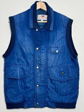 Vintage Demoiselle Famous Sports Wear Utility Full Zip Blue Vest Sz L